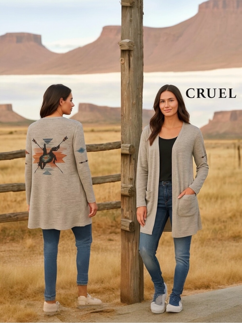 Cruel Girl Southwestern Design Long Cardigan Duster Sz. S